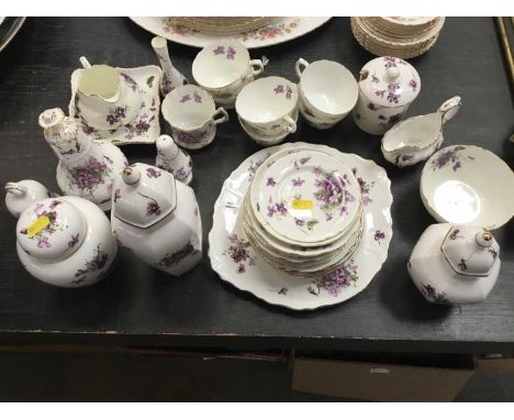 Collection of Hammersley Victorian Violets pattern teaware, vases and other items.