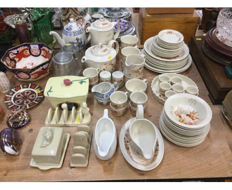 Poole pottery Summer Glory pattern tea and dinnerware, Lurpak butter dish and toast rack and other ceramics.