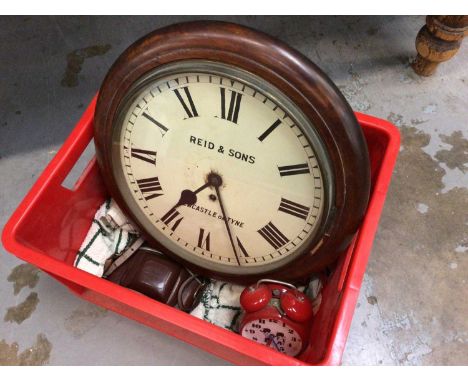 A Reid &amp; Sons Newcastle on Tyne cased wall clock, with an alarm clock and a camera