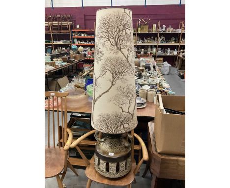 1970s lava glazed pottery floor standing lamp with original shadePottery base measures approximately 45cm high x 33cm wide (h