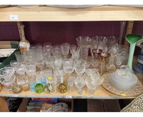 Large quantity of mixed glassware including rummers, cotton twist glass, antique salts, glasses, bowls etc - 1 shelf