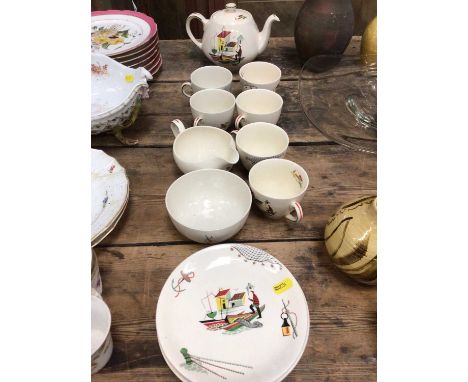 Alfred Meakin Brixham pattern tea set, comprising teapot, milk jug, sugar bowl, six cups and saucersVery good condition with 