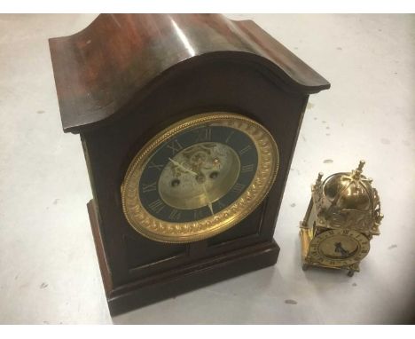 Early 20th century mahogany cased bracket clock, together with a brass lantern clock