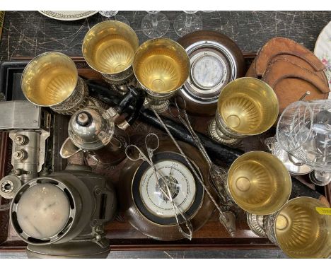 Plated items barometer, ships clock, various other items