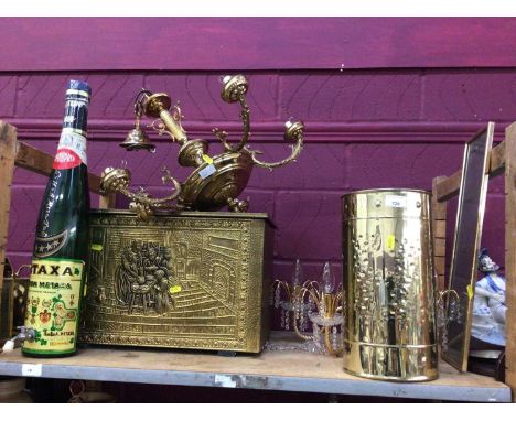 Brass coal box, ceiling lightand sundries (one shelf)