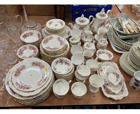 Collection of Royal Albert and Colclough floral decorated china.Most items are in good condition, Moss Rose teapot is stained