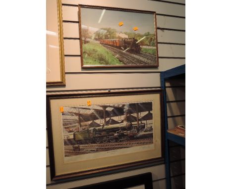 A framed limited edition print after JE Wigston, King George VI in station, signed and numbered 61/850 along with a similar f