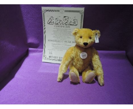 A modern Steiff bear,  Replica 1909 Purzelbar having clockwork somersault mechanism, limited edition 2370/5000 with cert, whi