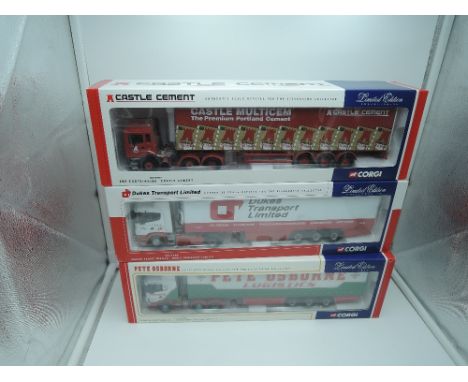 Three Corgi Limited Edition 1:50 scale diecast advertising articulated wagon, Castle Cement CC11902, Dukes Transport Limited 