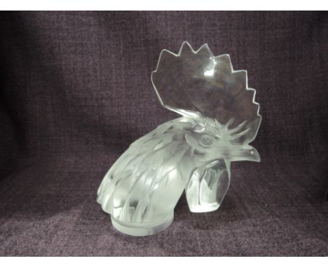 A Lalique glass mascot, Tete de Coq/ Cocks Head, signed to base in lower case, lalique franceCONDITION REPORTSmall chip to on