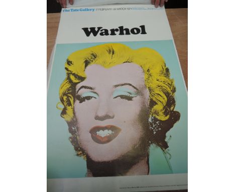 A 1971 poster advertising Exhibition at The Tate Modern of Andy Warhol paintings, poster has image of screen print of Marilyn