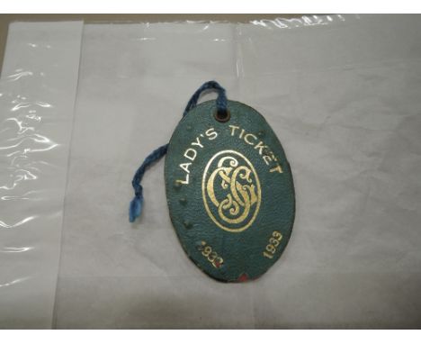 A 1932-1933 Lady's Ticket for the SCG along with a postcard, Bringing Home The Ashes