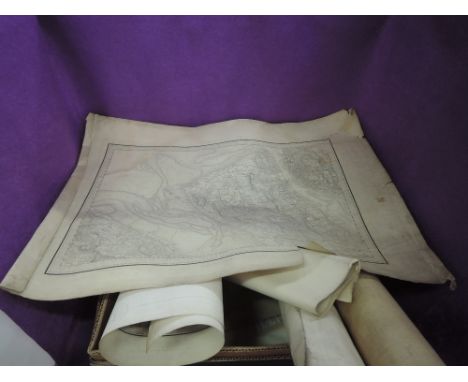 A collection of vintage maps including Ordnance Survey of Lancashire, plus auction catalogues for estates in North Lancashire