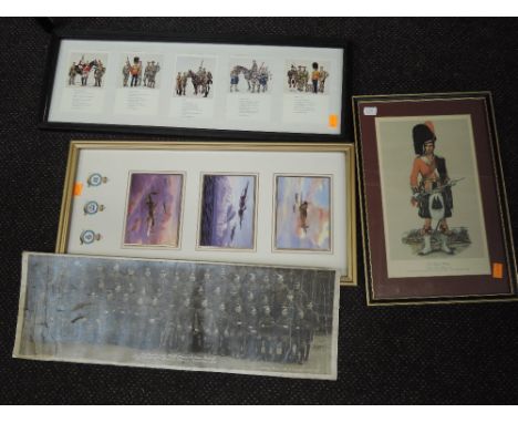 A framed set of military cards, framed set of Air Force plates, a panorama of Staff Nomenclature School R.A.F. Halton Camp 19
