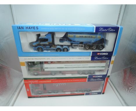 Three Corgi Limited Edition 1:50 scale diecast advertising articulated wagon, Safegard Storage 75805, H E Payne Transport Ltd