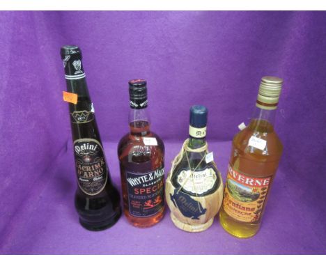 A bottle of Whyte &amp; MacKay Special blended scotch whisky 1L 40%, a bottle of Melini Chianti, a bottle of Arverne liqueur 