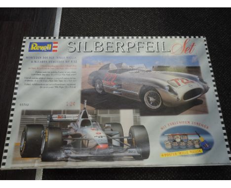 A Revell 1:24 scale Silberpfeil two car construction set, Merc 300SLR and Mclaren Mercedes MP4/12, boxed 