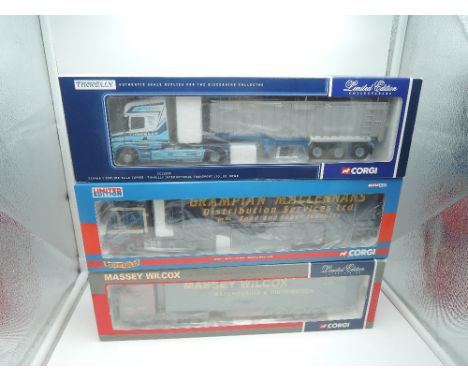 Three Corgi Limited Edition 1:50 scale diecast advertising articulated wagon, Grampian Maclennans CC13233, Massey Wilcox 7520