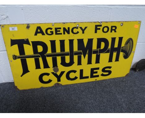 An Enamel advertising sign. Agency for Triumph cycles. 15x29'   