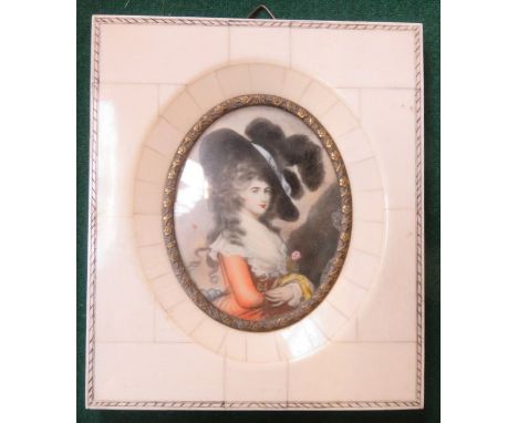 FRENCH STYLE OVAL PORTRAIT WITHIN IVORY FRAME 