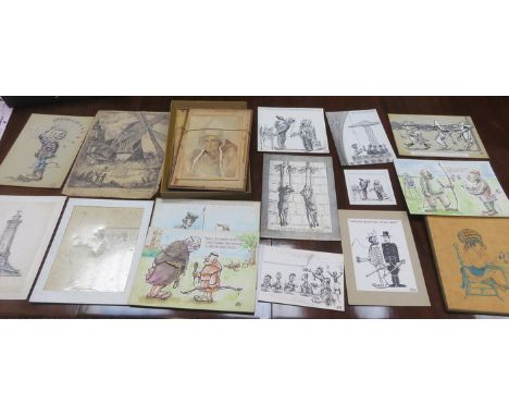 WATERCOLOUR PORTRAIT PLUS VARIOUS HUMOROUS SKETCHES 