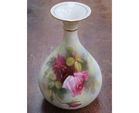 ROYAL WORCESTER HANDPAINTED AND GILDED CERAMIC VASE WITH FLORAL DECORATION, SIGNED BY KITTY BLAKE, No293, APPROXIMATELY 19cm 