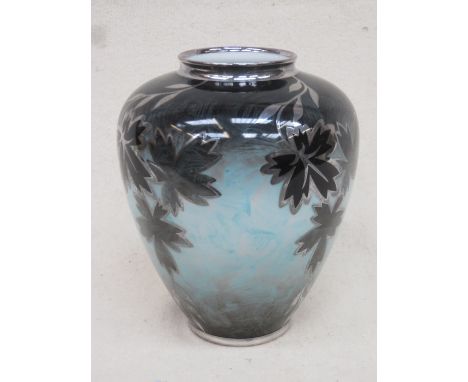 PRETTY WEST GERMAN SILVER OVERLAID JAEGER &amp; CO CERAMIC VASE, APPROXIMATELY 18cm HIGH 