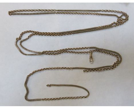 UNHALLMARKED YELLOW METAL LONG WATCH CHAIN, APPROXIMATELY 33g