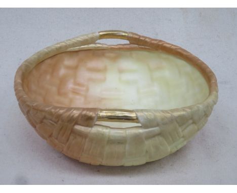 ROYAL WORCESTER BLUSH IVORY GILDED TWO HANDLED CERAMIC BASKET WEAVE BOWL, No441, APPROXIMATELY 23cm x 20cm