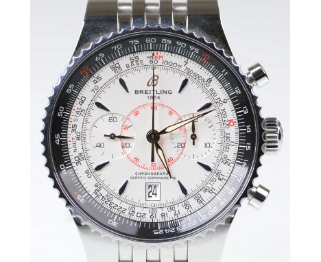 Breitling: A stainless steel automatic chronograph Montbrillant Legende bracelet watch The white dial with silver tone hourly