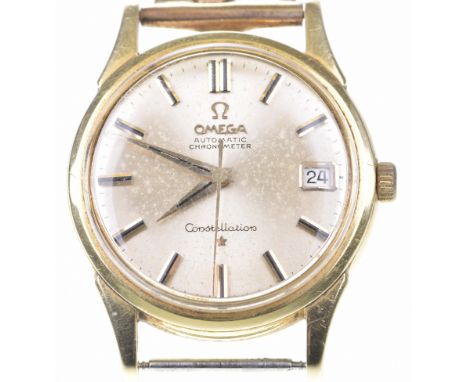 Omega: An 18ct gold automatic Constellation chronometer wristwatchThe circular gold tone dial, with applied gold tone and bla