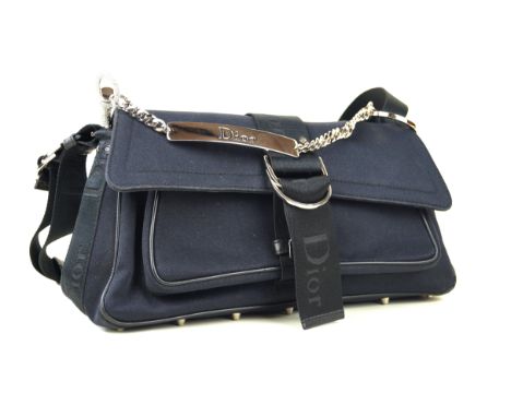 Christian Dior: A black satin handbagThe black satin, with black satin 'Dior' handles and trims as well as a curb-link metal 