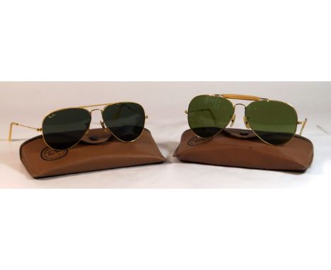 Two pairs of vintage Ray-Ban Bausch & Lomb sunglassesTo include a pair of gold framed aviator sunglasses, 12.5cm wide, togeth