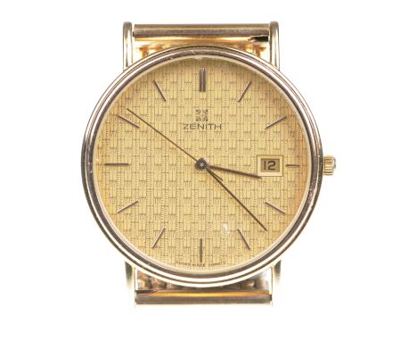 Zenith: A 9ct gold quartz bracelet wristwatchThe circular patterned dial with applied baton hour markers and gold tone hands,
