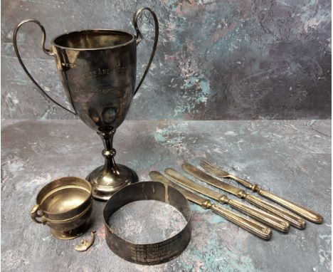 A silver two handled trophy, engraved 'Yorkshire Area Young Britons Annual Speaking Competition Individual Trophy', list of w