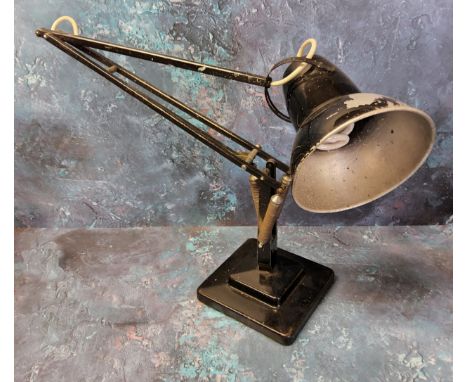 An early Herbert Terry Anglepoise lamp, in black, weighted plinth base 