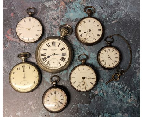 A Swiss silver lady's pocketwatch, white enamel dial, black Roman numerals, subsidiary second dial, pink enamel &amp; gilt bo