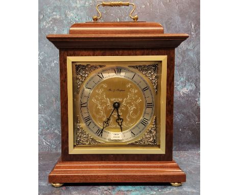 A Fox &amp; Simpson mahogany bracket clock, 8 day movement, silvered engraved dial, black Roman numerals, spandrels, 32cms hi