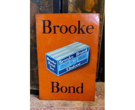 Brooke Bond Tea " Choicest&nbsp; " A vintage advertising point of sale enamel on tin shop sign, orange ground, bold black let