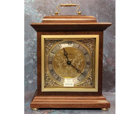 A Fox &amp; Simpson mahogany bracket clock, 8 day movement, gold &amp; silvered engraved dial, black Roman numerals, spandrel