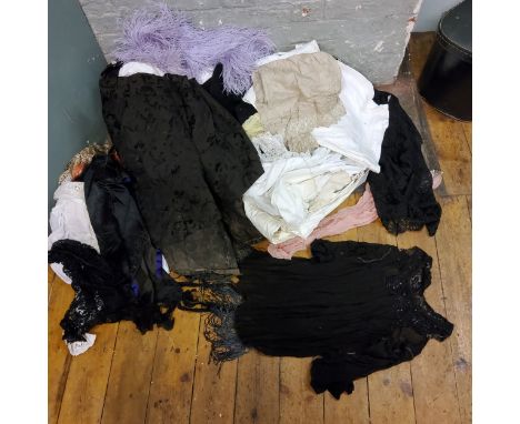 A Victorian mourning dress, white cotton&nbsp; gown; linen &amp; lace,&nbsp; others;&nbsp; scarves;&nbsp; gentleman's waistco