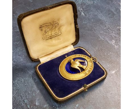 A silver gilt and blue enamel Derbyshire Provincial Grand Deacon Masonic collar jewel/medallion, Toyne and Co, London 1939, c