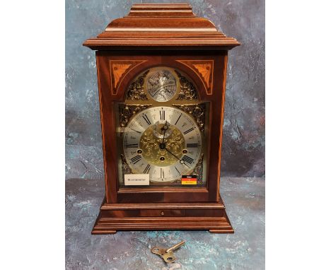 A Franz Hermle &amp; Sohn limited edition 'English' bracket clock, mahogany case inlaid with shell peteri, bevelled glass pan