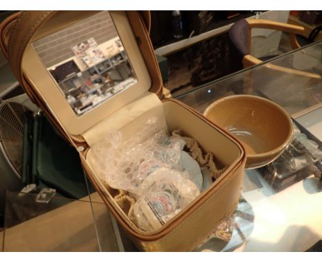 Jewellery box with ceramic studio pottery bowl and other pottery 