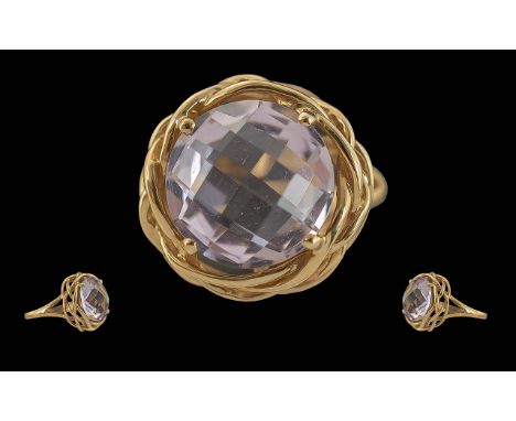 Ladies 9ct Gold Single Stone Amethyst Set Dress Ring, Marked 9.375 to Shank. The Large Faceted Pale Amethyst of Excellent Col