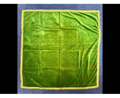 A Victorian Green Velvet Tablecloth, with gold coloured tassel edges, measures approx. 48" x 46".