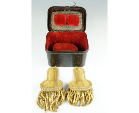 A cased pair of early 20th Century Royal Navy Reserve officer's dress epaulettes, the case bearing a plaque engraved "Command