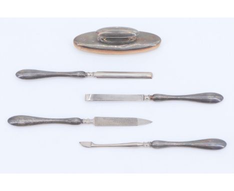 Five silver mounted manicure tools, Lionel Smith &amp; Co, Birmingham, 1926