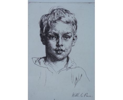 William Charles Penn (1877-1968) Head and shoulders portrait of the artist son, Arthur, as a young boy, drypoint etching, in 