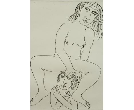 Eileen Cooper RA OBE (born 1953) "Child", limited edition nude study line drawing, etching on laid paper on card backing, edi